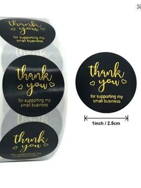 500pcs Roll Stickers - Thank You For Supporting My Small Business Black & Gold
